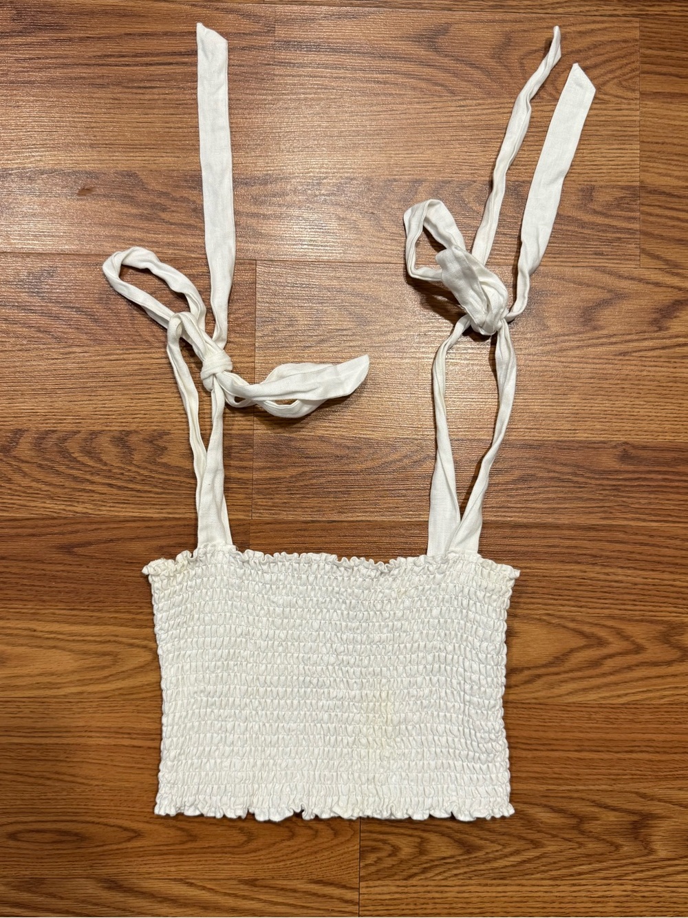 Reformation 100% Linen Smocked Tie Strap Crop Top Size 6 Ivory